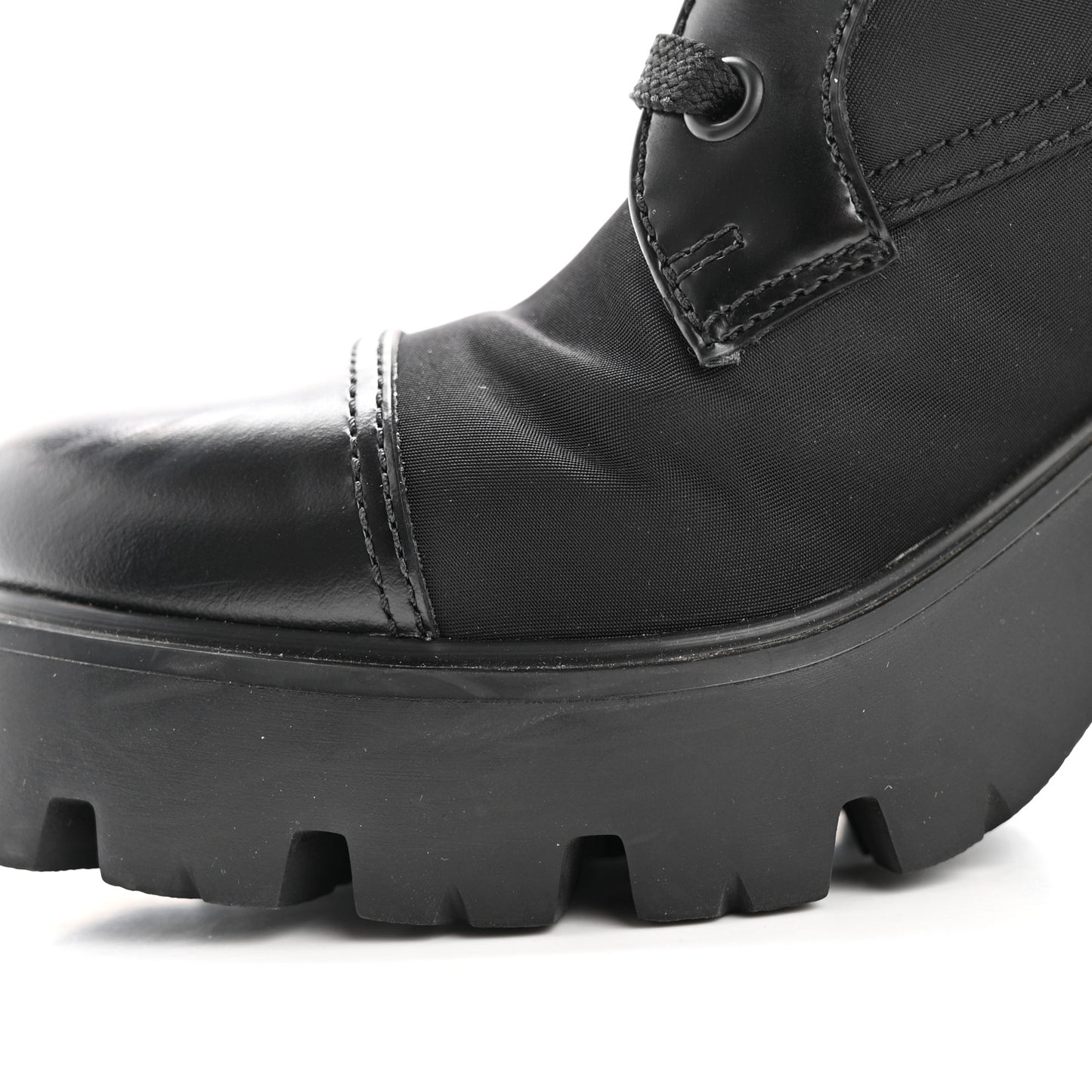 Spazzolato Re-Nylon Metal Triangle Logo Lace Up 55mm Ankle Boots 38.5 Black