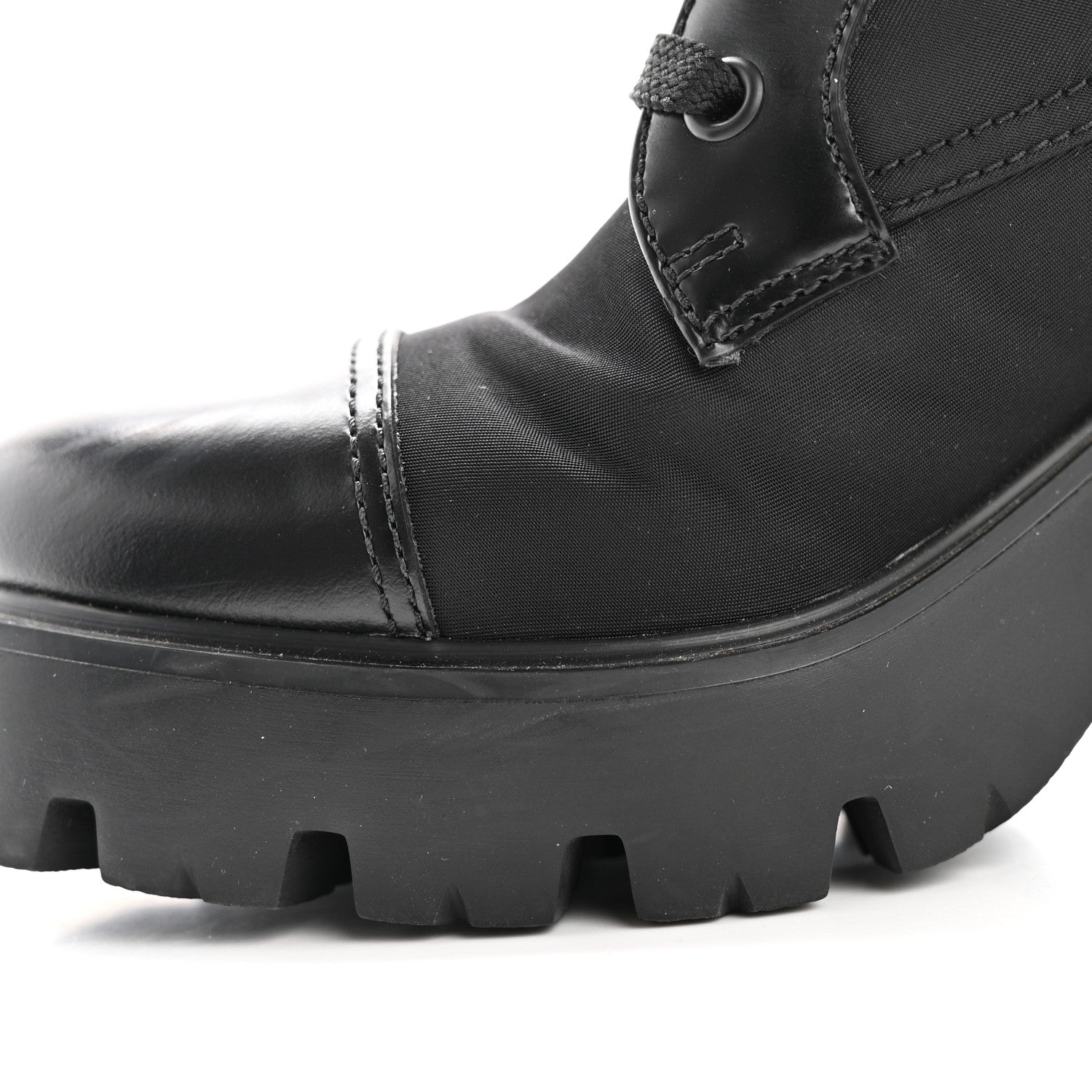 Prada Spazzolato Re-Nylon Metal Triangle Logo Lace Up 55mm Ankle Boots 38.5 Black 10 of 11