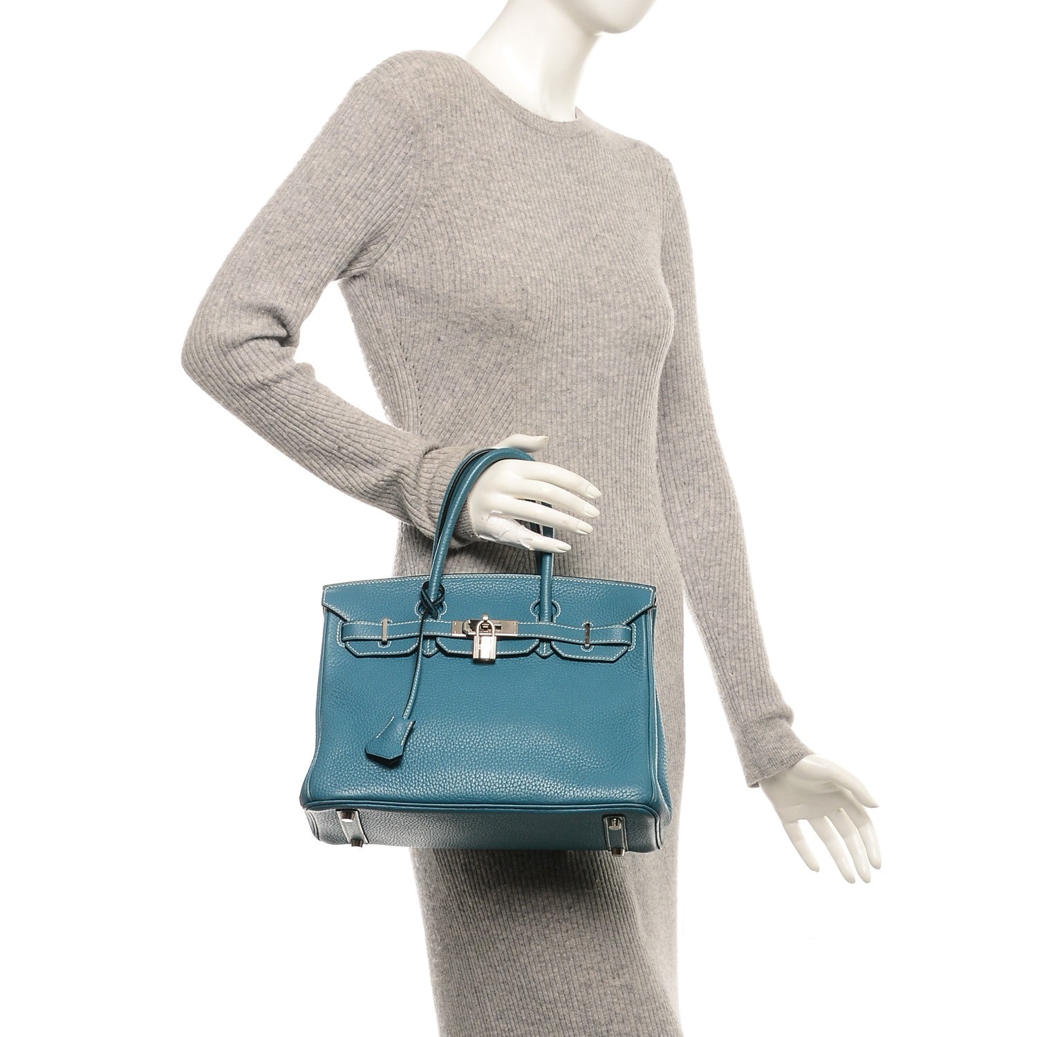 Hermes Taurillon Clemence Birkin 30 Blue Jean 2 of 28