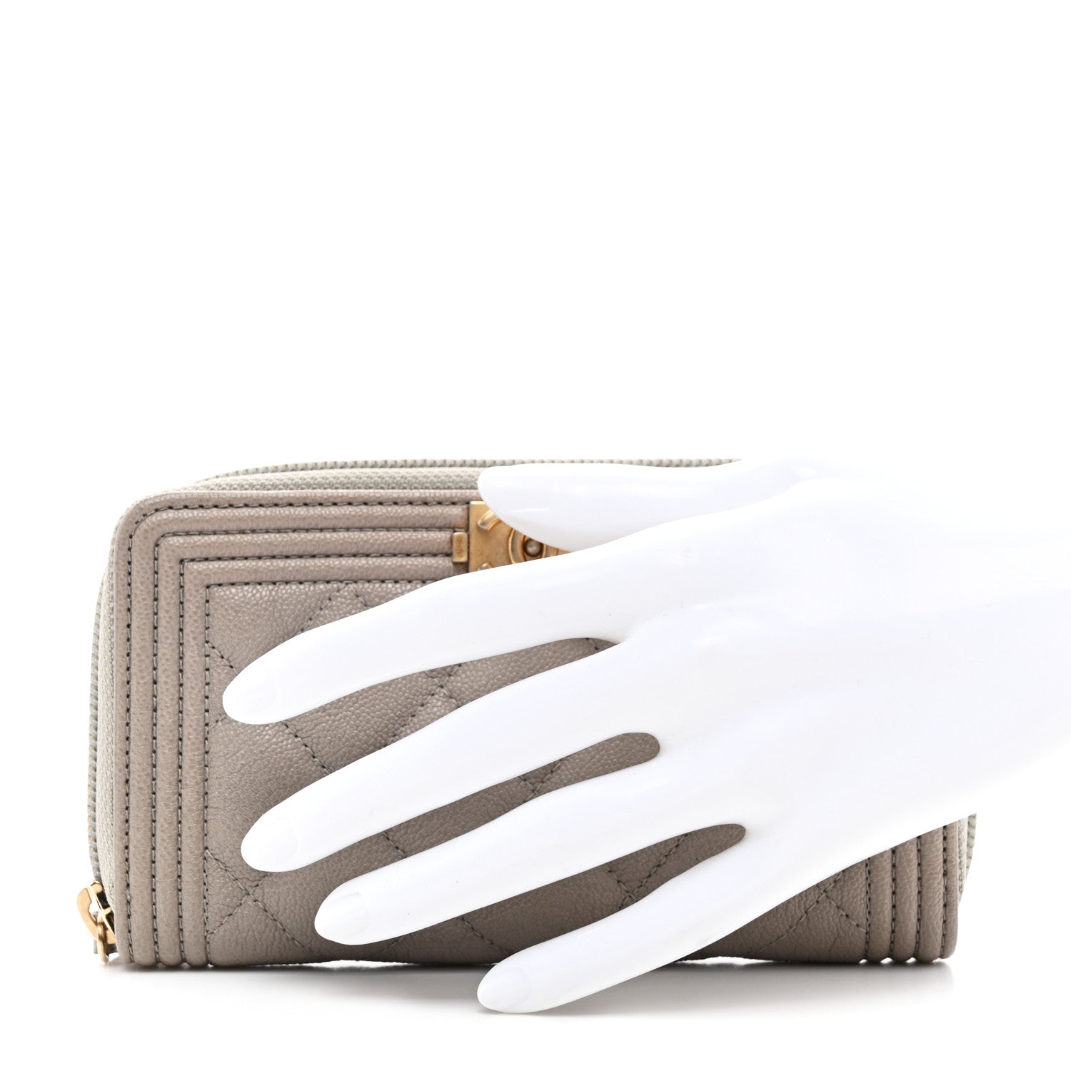 Chanel Caviar Quilted Boy Small Zip Around Wallet Grey 2 of 9