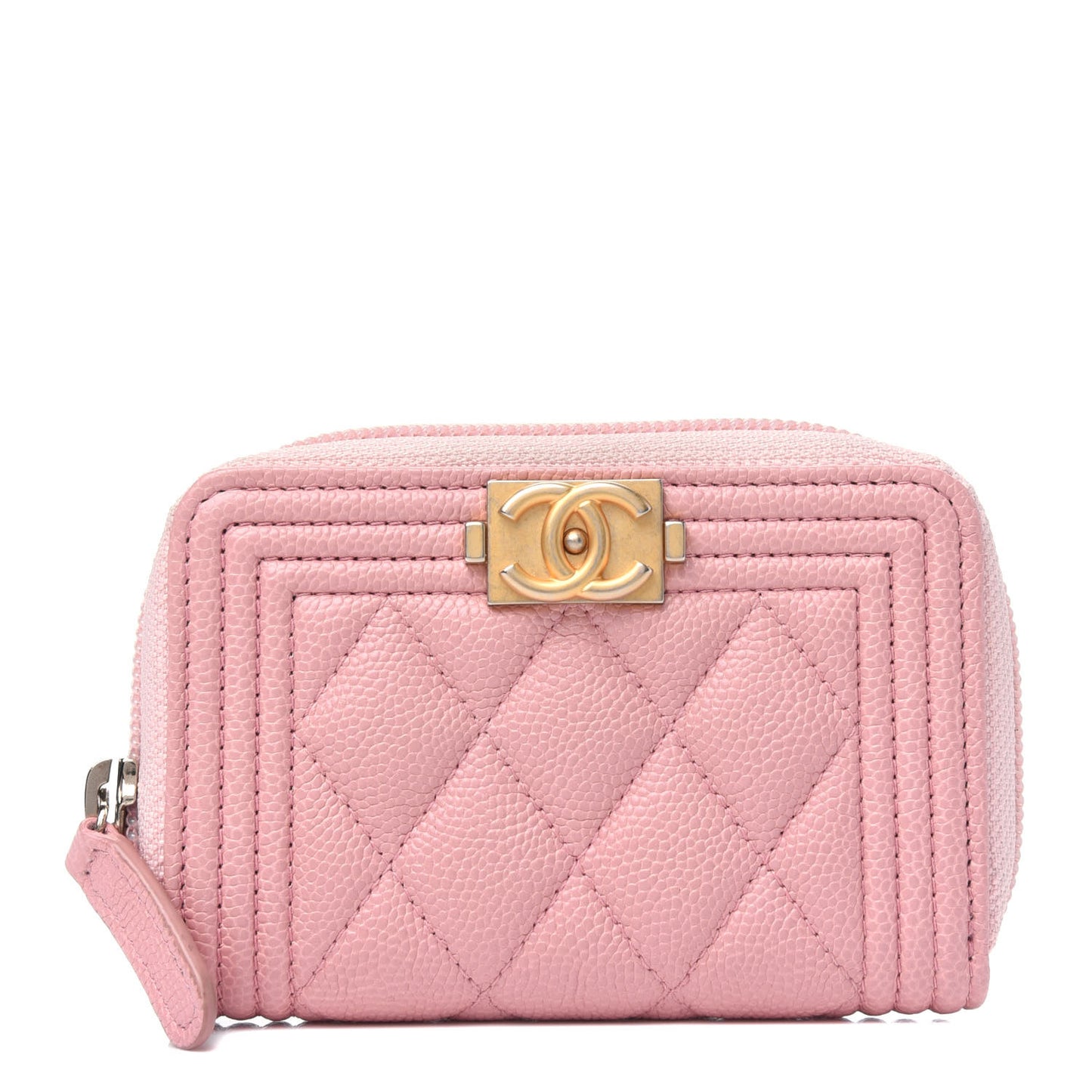 Caviar Quilted Boy Zip Around Coin Purse Wallet Light Pink