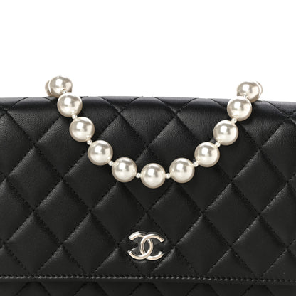 Chanel Lambskin Quilted Pearl Wallet On Chain WOC Black 12 of 13