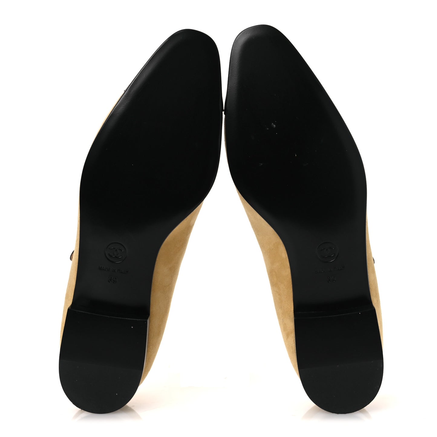 Suede Kidskin Lambskin Patent Calfskin Cap Toe CC Mary Jane Flats 39 Beige Black