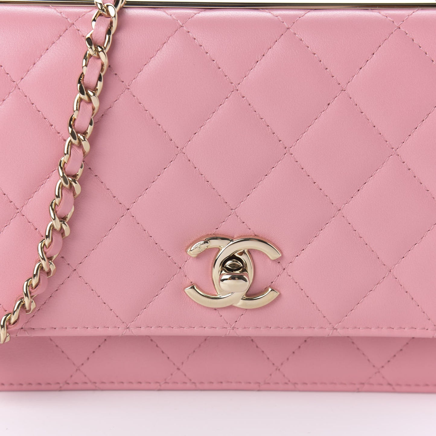 Lambskin Quilted Trendy CC Wallet On Chain WOC Pink