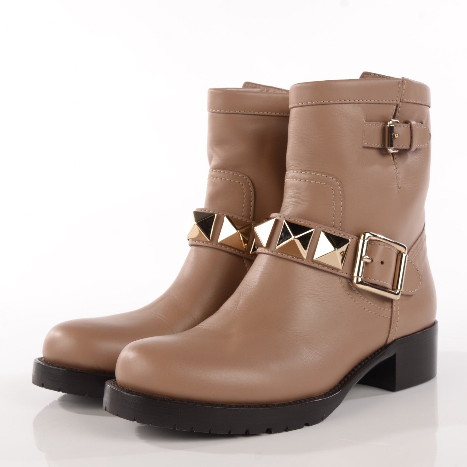 Valentino Garavani Calfskin Lock Studded 30mm Biker Boots 37.5 Alpaca 3 of 8
