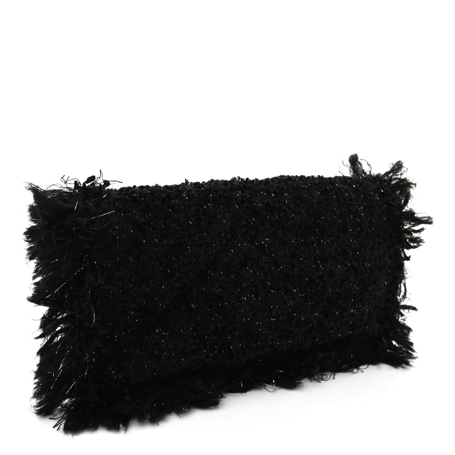 Chanel Tweed Fringe Quilted Chain Around Flap Clutch Black Gold 3 of 10