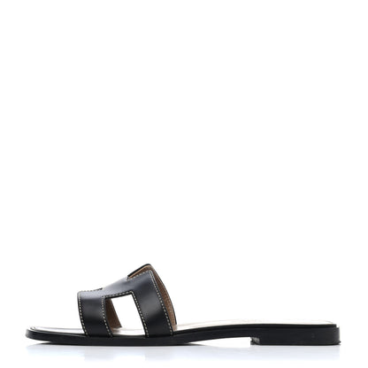 Hermes Box Calfskin Oran Sandals 36.5 Black 1 of 4