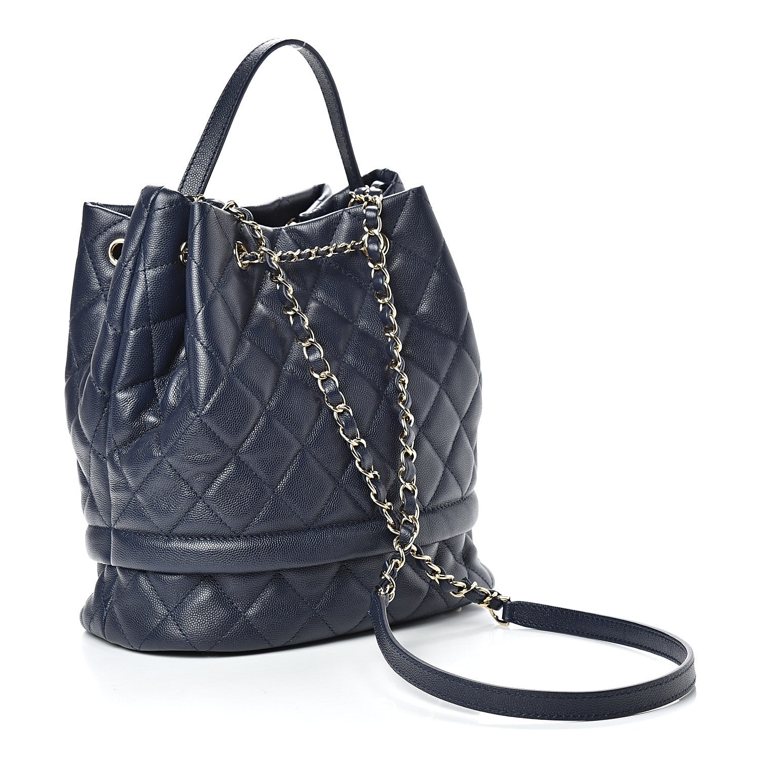 Chanel Caviar Quilted Rolled Up Bucket Drawstring Bag Navy 2 of 9