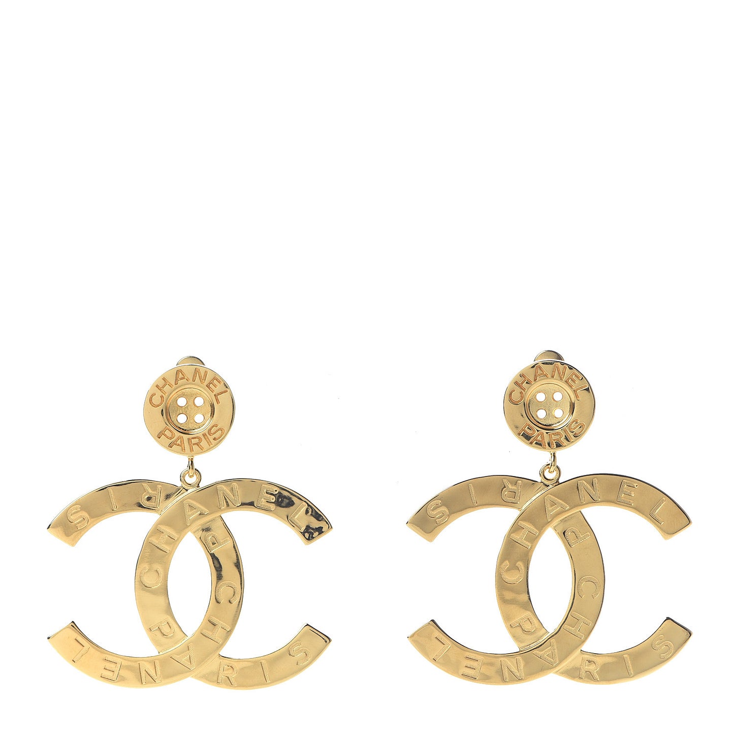 Metal Large Paris Button Earrings Gold