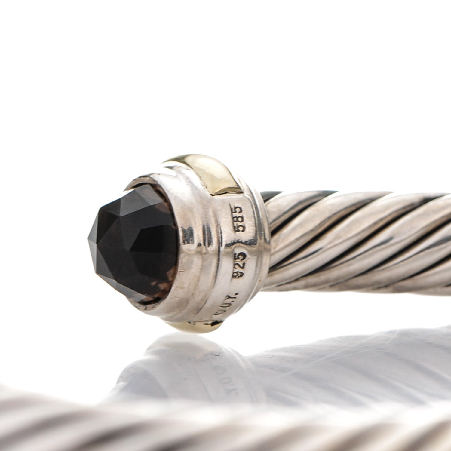 David Yurman Sterling Silver 14K Yellow Gold Smoky Quartz 7mm Cable Classics Bracelet 4 of 4
