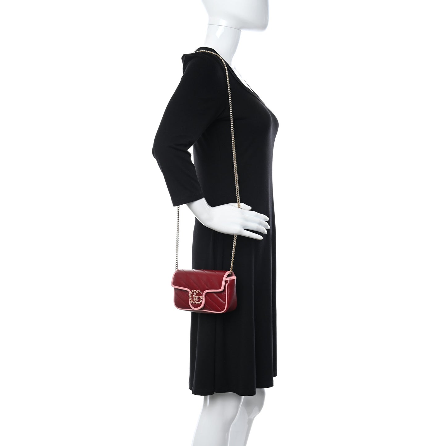 Azalea Calfskin Enamel Matelasse Diagonal Super Mini Torchon GG Marmont Shoulder Bag New Cherry Red Wild Rose