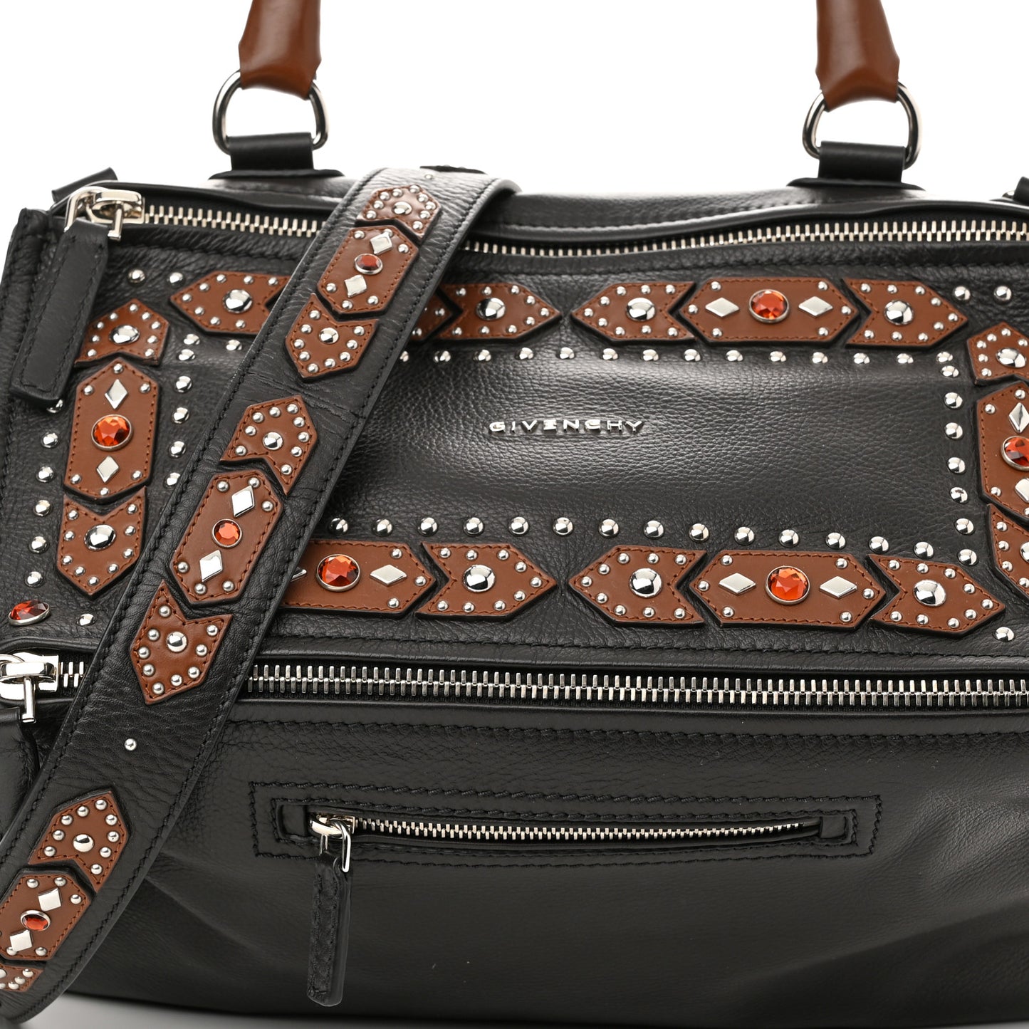 Calfskin Studded Medium Studded Pandora Black Brown