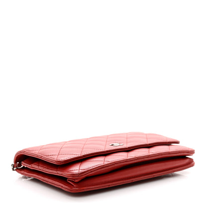 Chanel Lambskin Quilted Wallet On Chain WOC Red 4 of 12