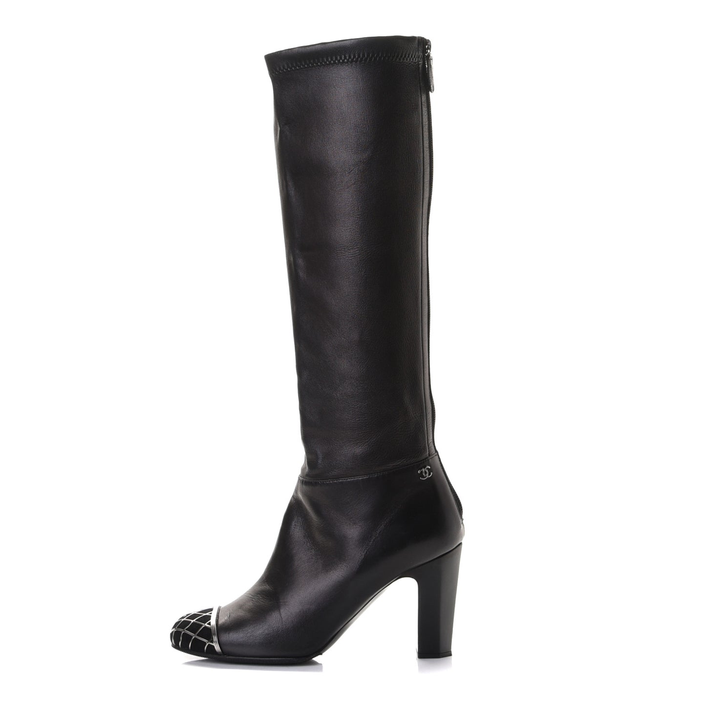 Calfskin CC Cap Toe Tall Boots 40 Black