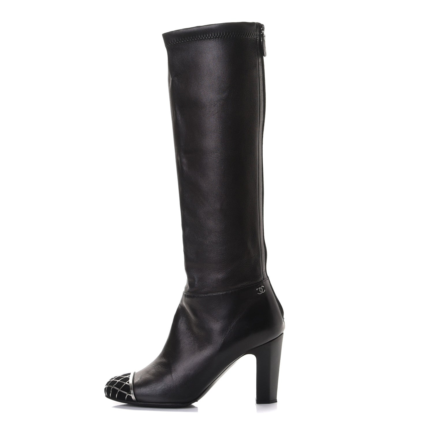 Chanel Calfskin CC Cap Toe Tall Boots 40 Black 1 of 6