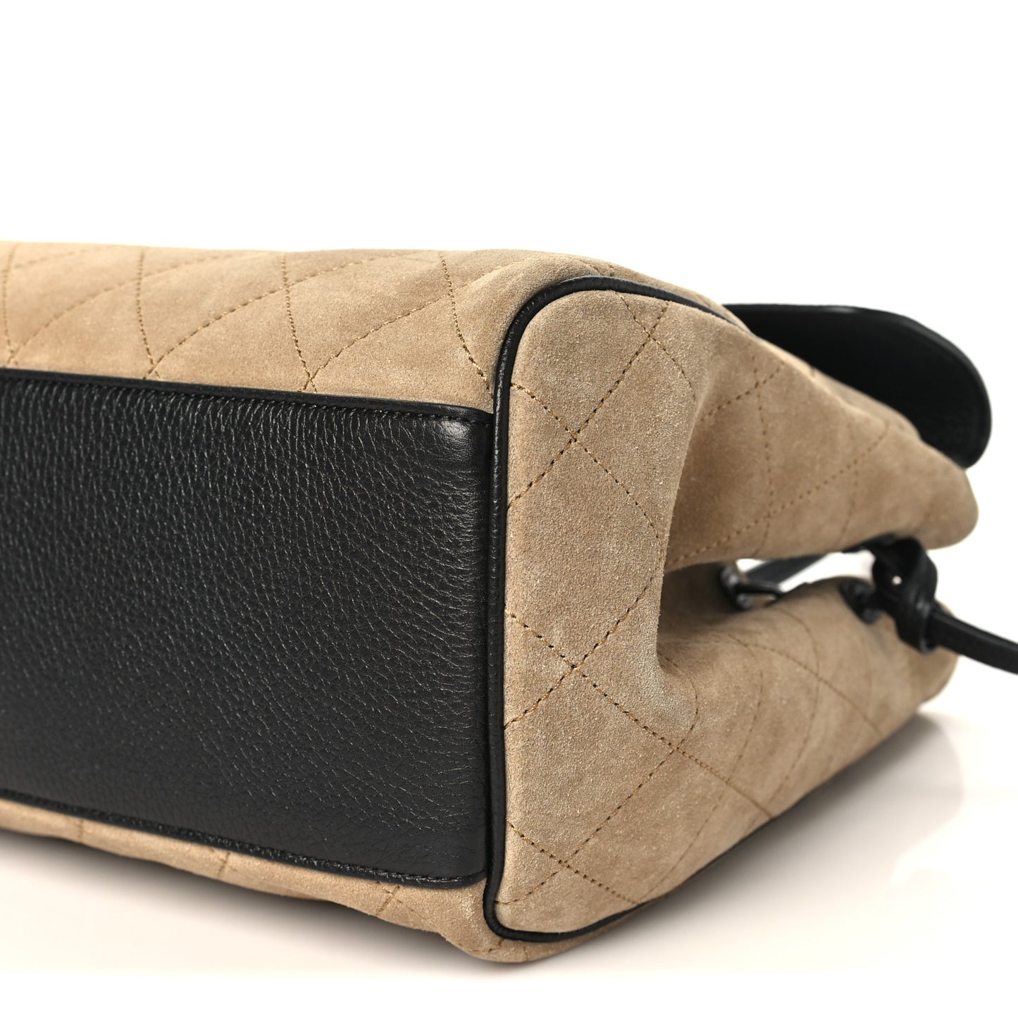 Grained Calfskin Suede Urban Essentials Large Shopping Bag Dark Beige Black