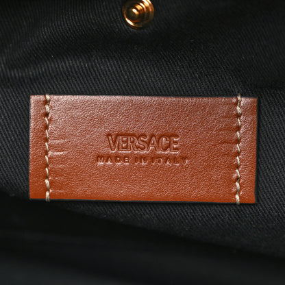 Versace Coated Canvas Calfskin La Greca Signature Tote Bag Black Caramel 6 of 10