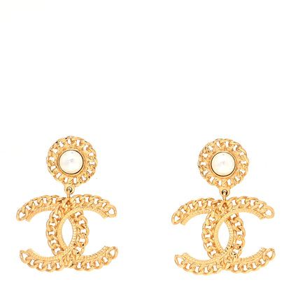 Chanel Metal Pearl CC Chain Drop Earrings Gold 1 of 4