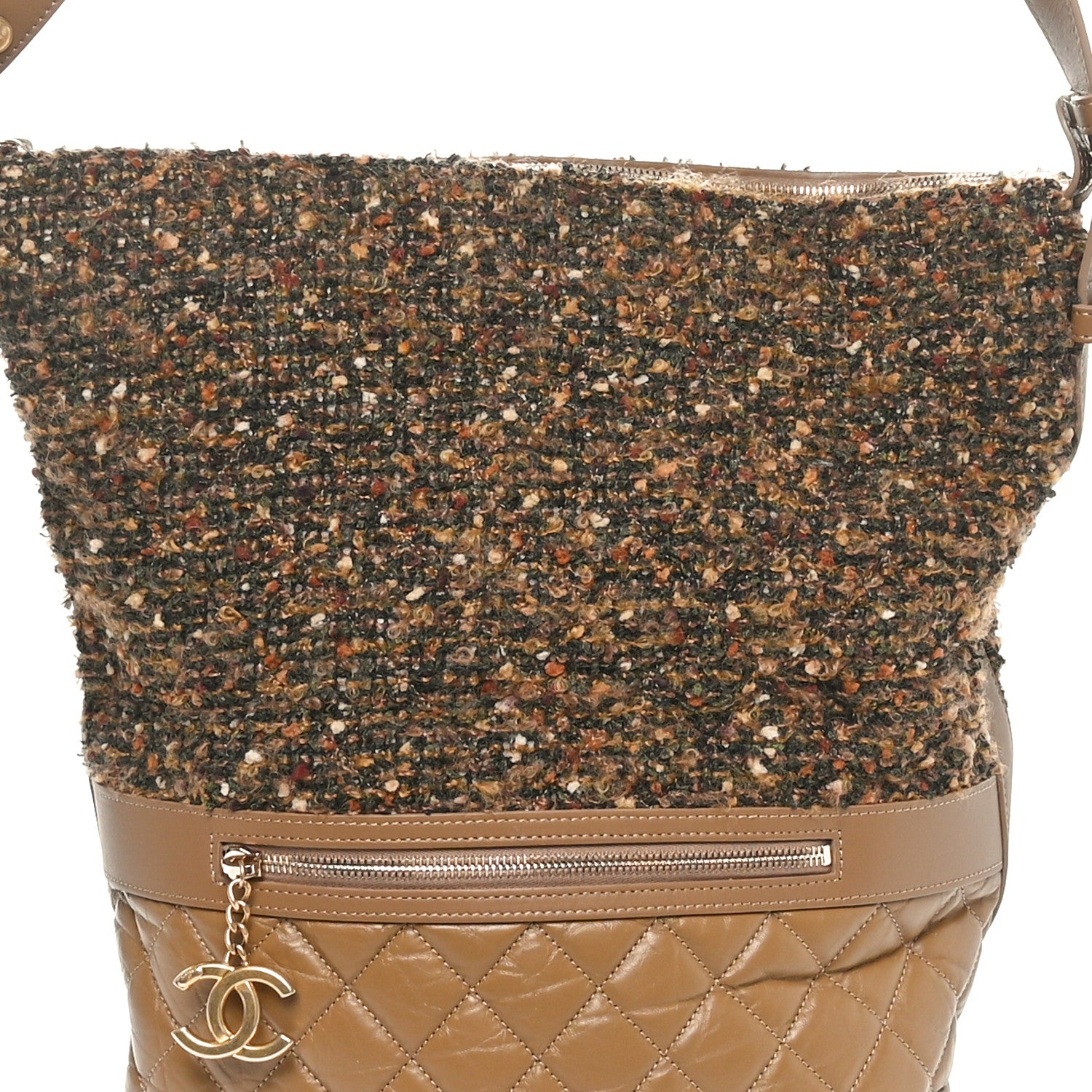 Chanel Tweed Aged Calfskin Quilted Casual Style Hobo Beige 8 of 10
