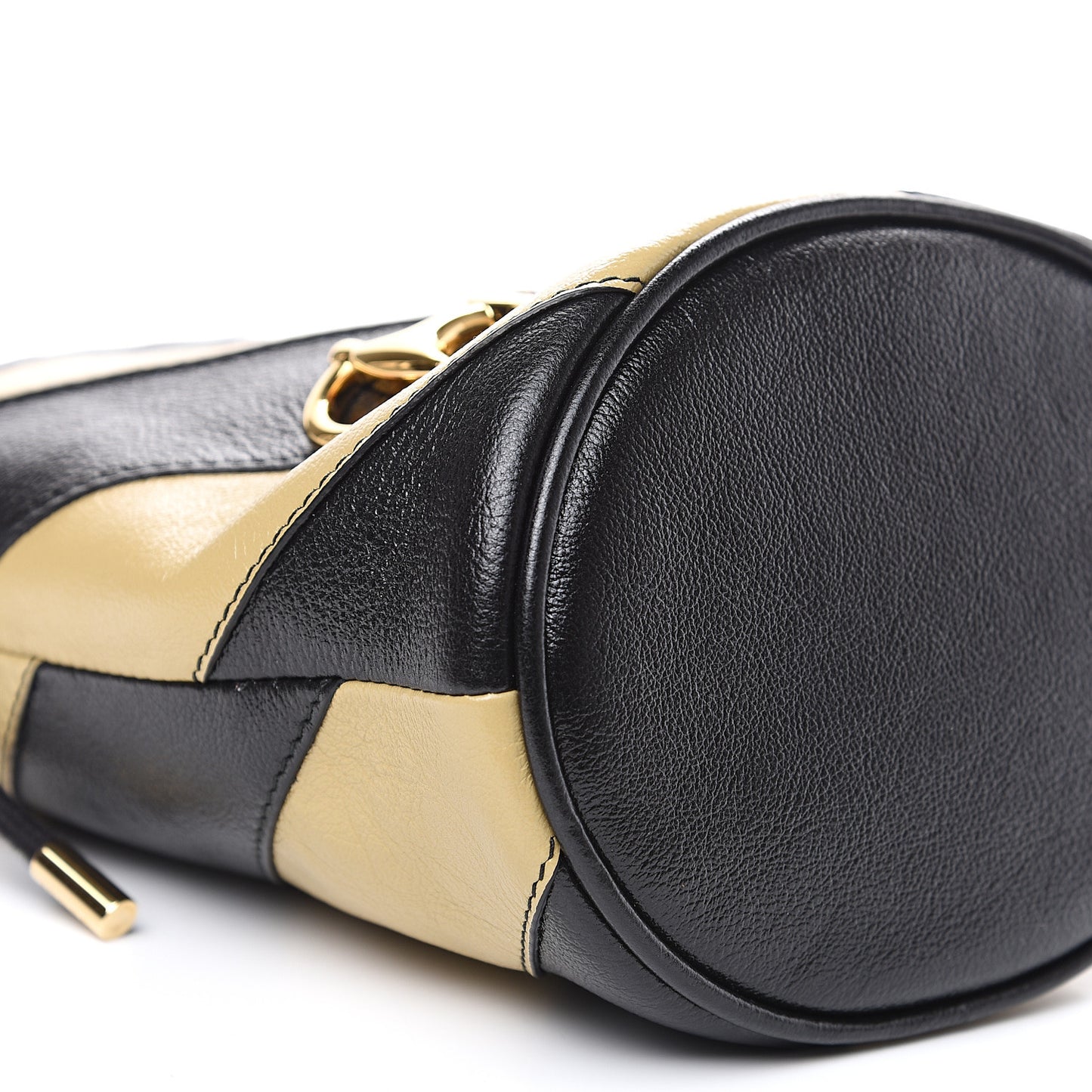 Calfskin Diagonal Striped Mini Zumi Bucket Bag Black Beige