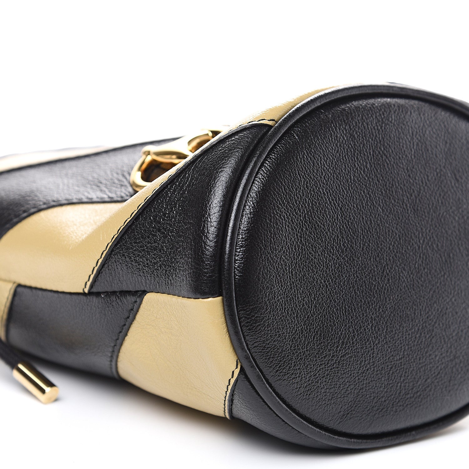 Gucci Calfskin Diagonal Striped Mini Zumi Bucket Bag Black Beige 6 of 7