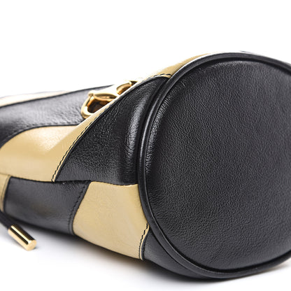 Gucci Calfskin Diagonal Striped Mini Zumi Bucket Bag Black Beige 6 of 7