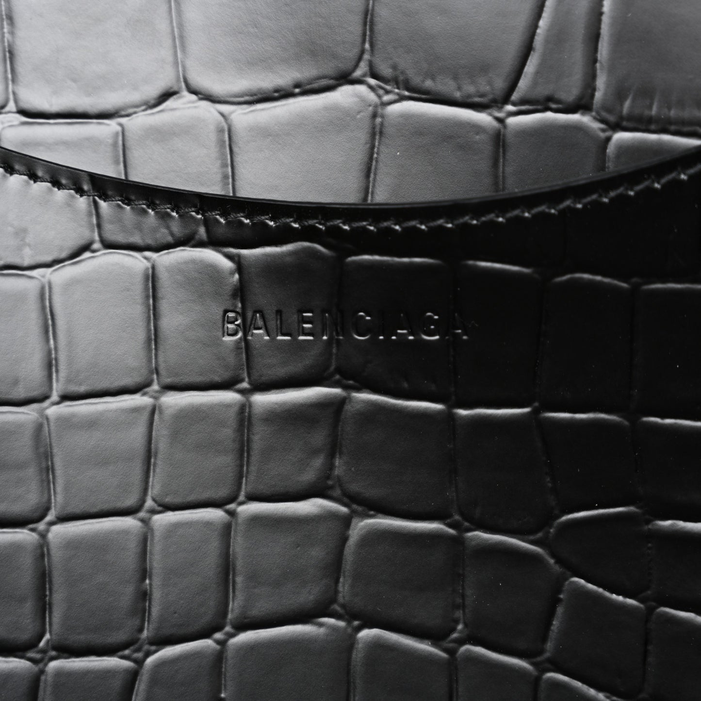 Semi Matte Calfskin Crocodile Embossed Neo Classic Black Hardware Large Top Handle Bag Black