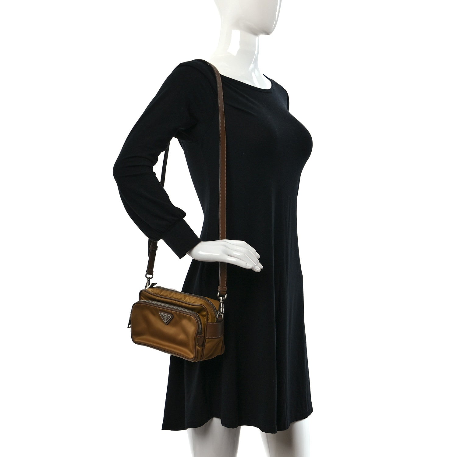 Prada Nylon Saffiano Vela Double Zip Crossbody Bag Tabacco 2 of 8