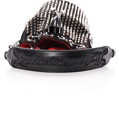 Christian Louboutin Silk Satin Calfskin Marie Jane Loubirun Studded Bucket Black Silver 12 of 12