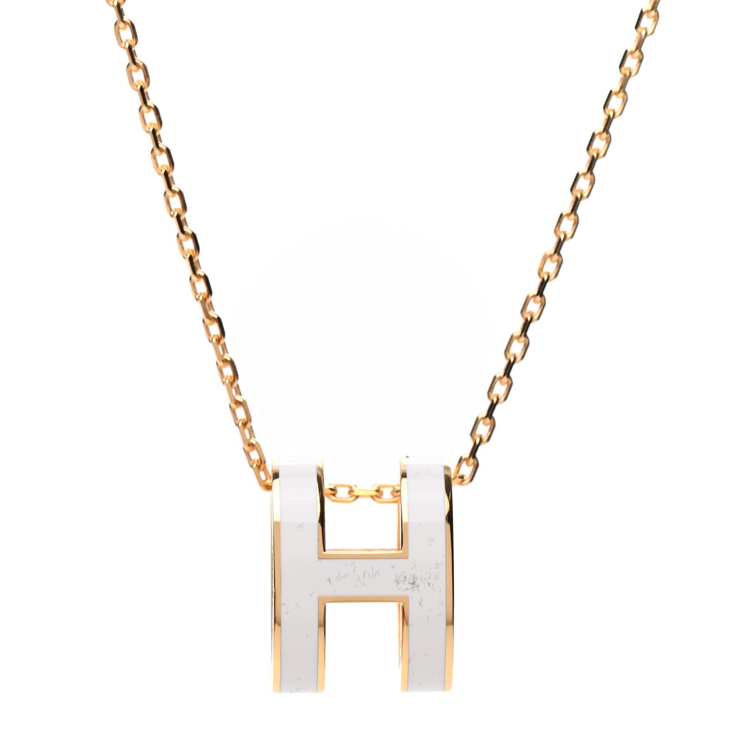 Lacquered Gold Pop H Pendant Necklace White