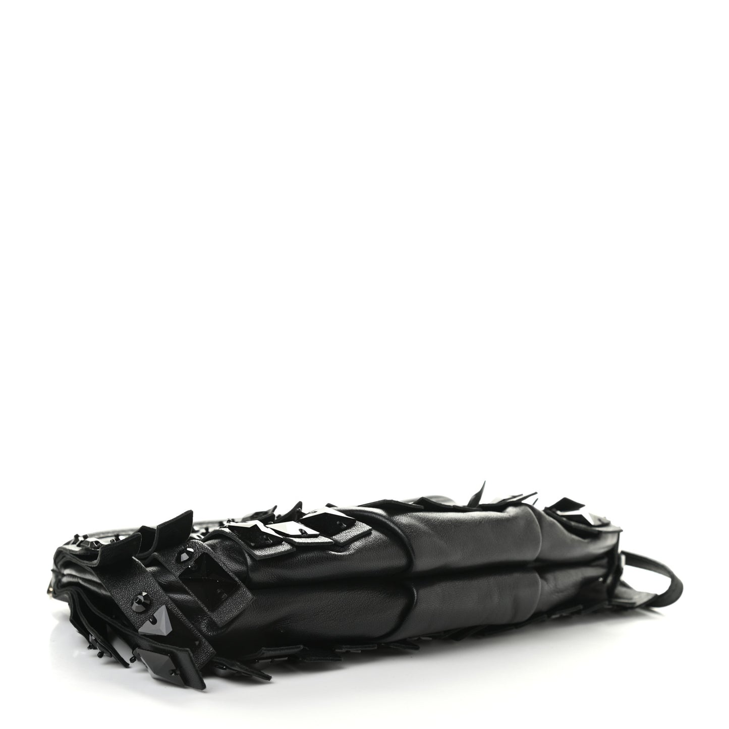 Nappa Jeweled Fringe Wristlet Clutch Black