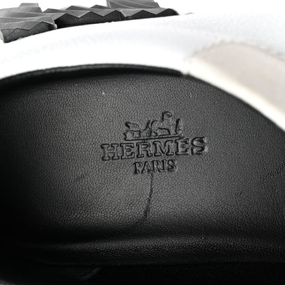 Hermes Goatskin Suede Goatskin Bouncing Sneakers 37 White Black 6 of 7