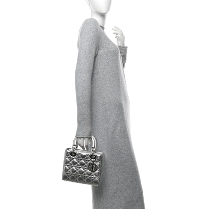 Christian Dior Metallic Grained Calfskin Cannage Small Lucky Badges My Lady Dior Silver 2 of 14