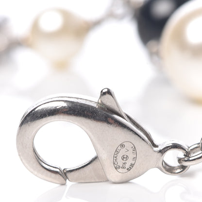 Chanel Pearl Beaded Enamel CC Long Necklace Silver 4 of 5