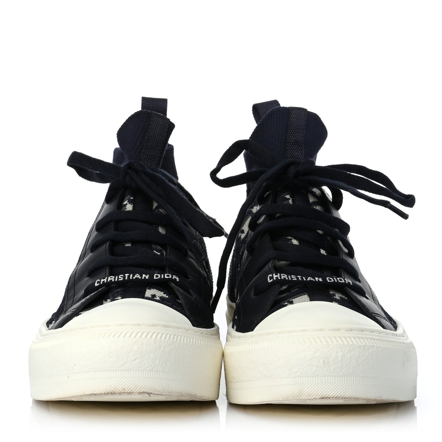 Technical Knit Calfskin Oblique Womens Walk'n Dior Mid Top Sneakers 36 Deep Blue