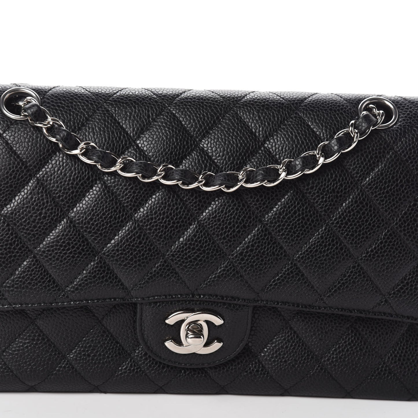 Caviar Quilted Medium Double Flap Black