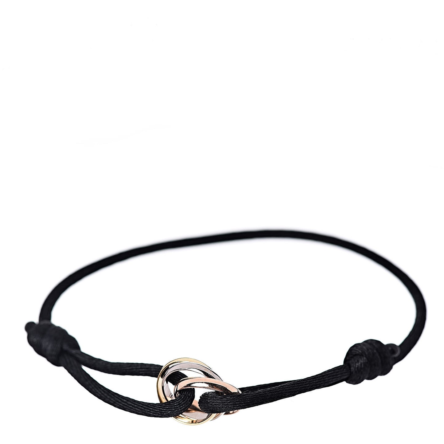 18K Pink Yellow White Gold Trinity Adjustable Cord Bracelet Black