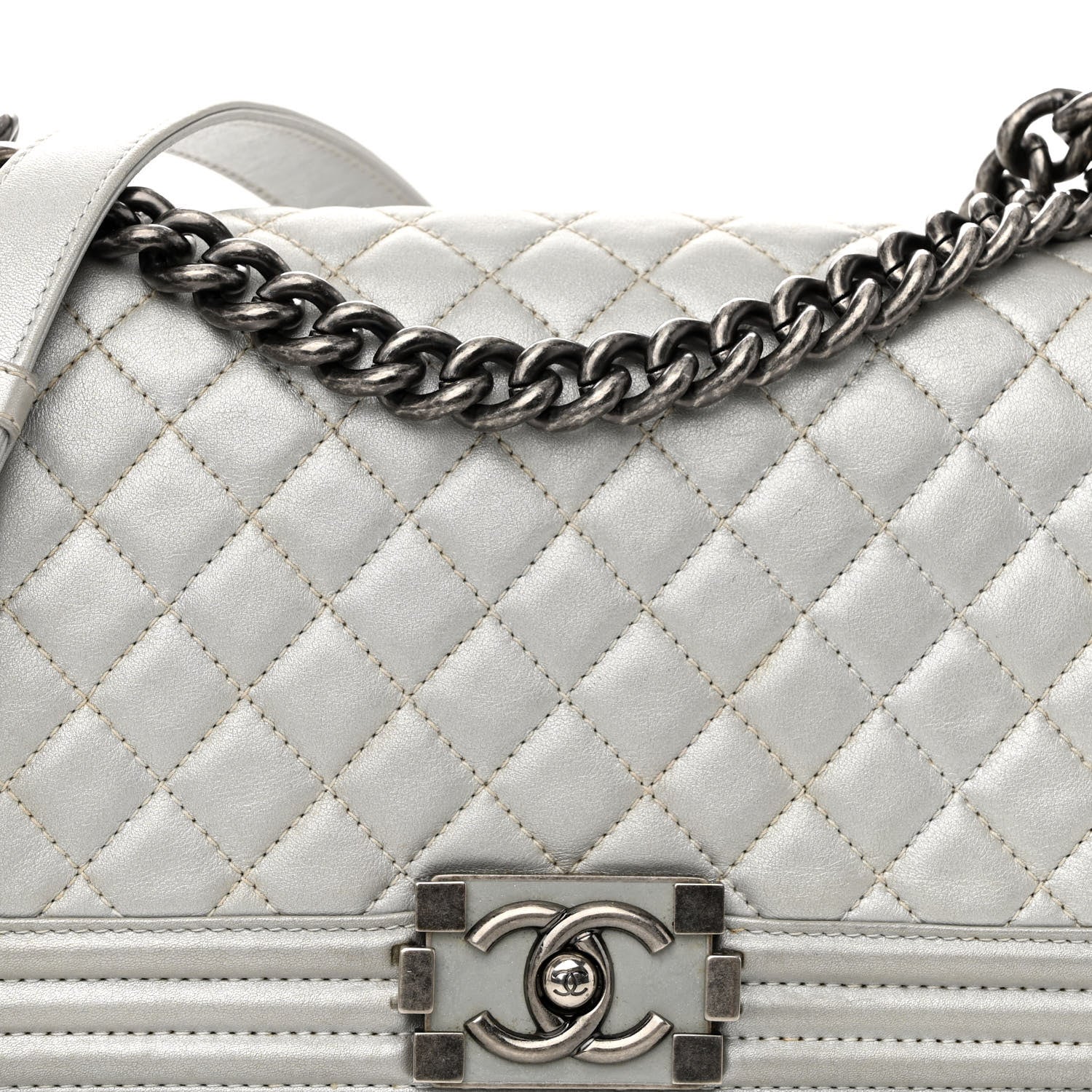 Chanel Metallic Lambskin Quilted Medium Boy Flap Silver 8 of 10
