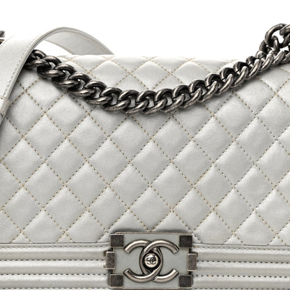 Chanel Metallic Lambskin Quilted Medium Boy Flap Silver 8 of 10