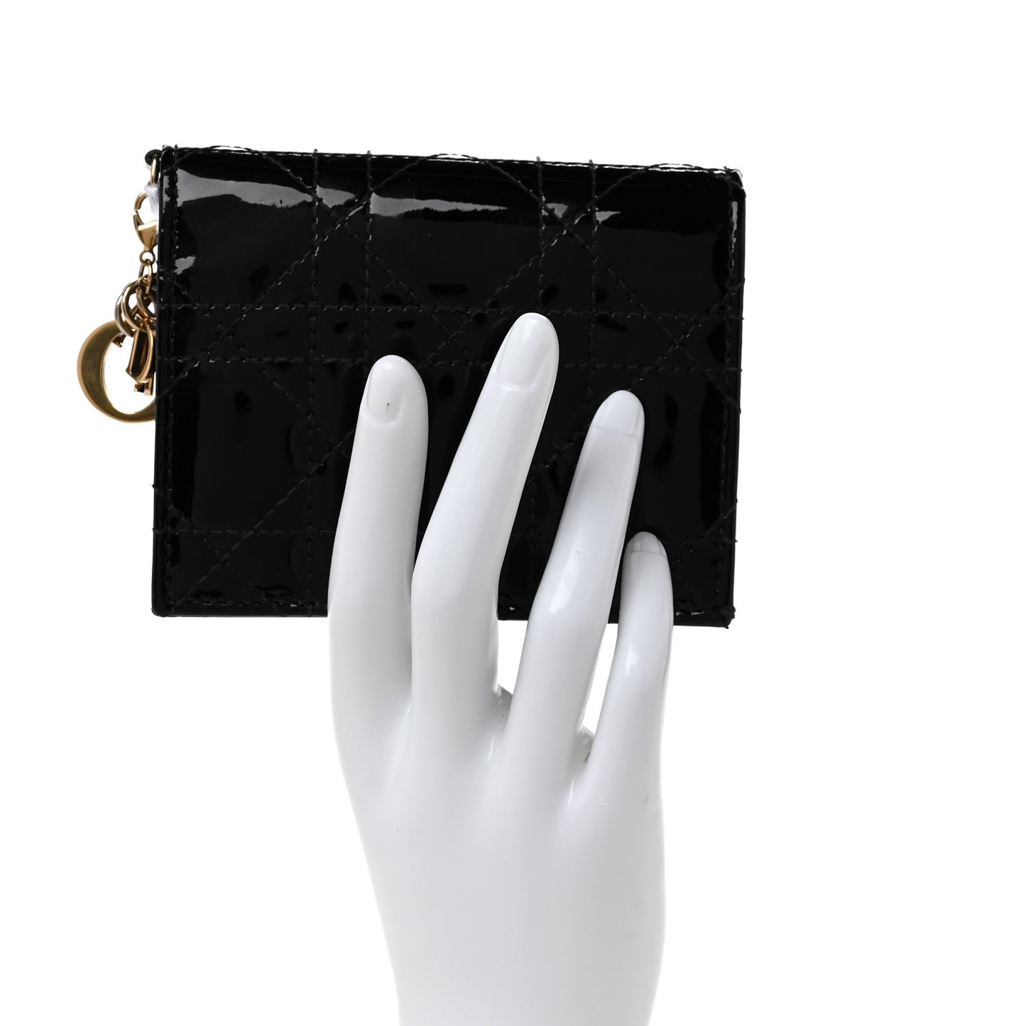 Patent Cannage Mini Lady Dior Wallet Black
