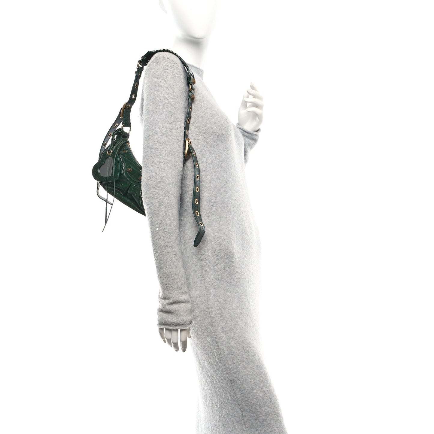 Extra Supple Calfskin Crocodile Embossed Le Cagole Shoulder Bag XS Forest Green