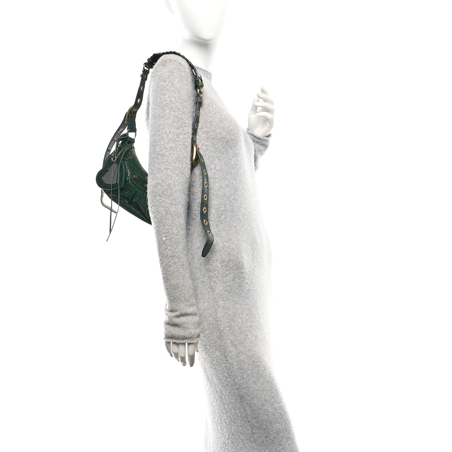 Balenciaga Extra Supple Calfskin Crocodile Embossed Le Cagole Shoulder Bag XS Forest Green 2 of 11