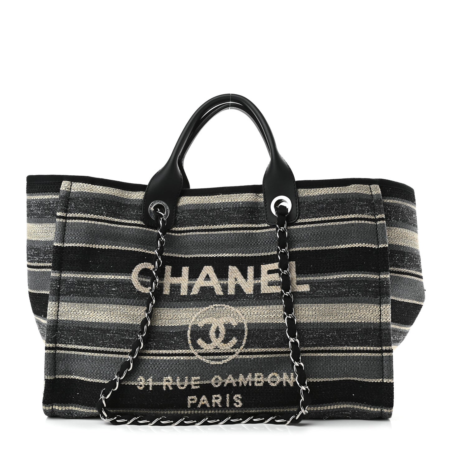 Striped Canvas Medium Deauville Tote Black