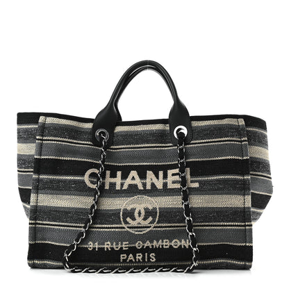 Chanel Striped Canvas Medium Deauville Tote Black 1 of 9