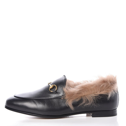 Gucci Malaga Kid Fur Womens Jordaan Loafers 38.5 Black Natural 1 of 8