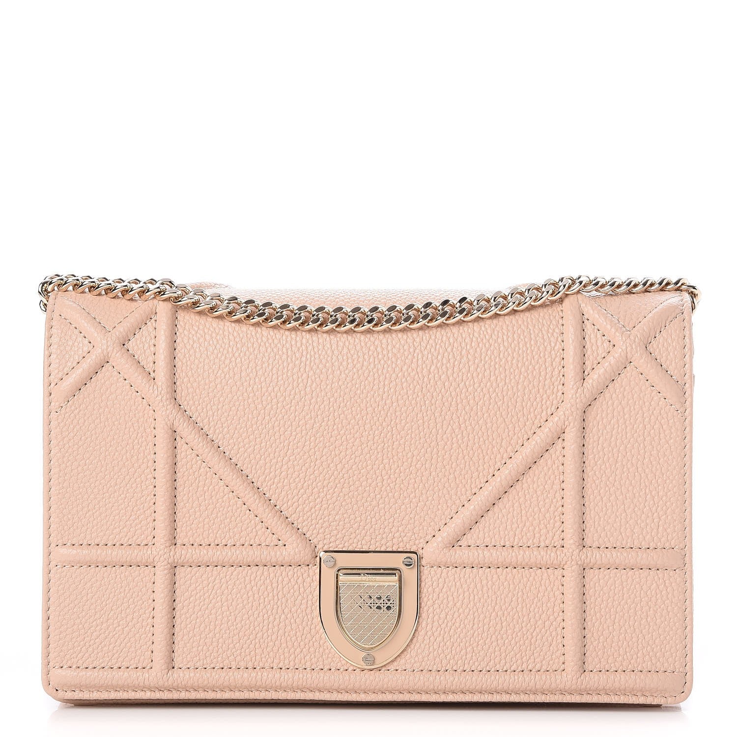 Christian Dior Grained Calfskin Diorama Wallet on Chain Pouch Rose Poudre 1 of 9
