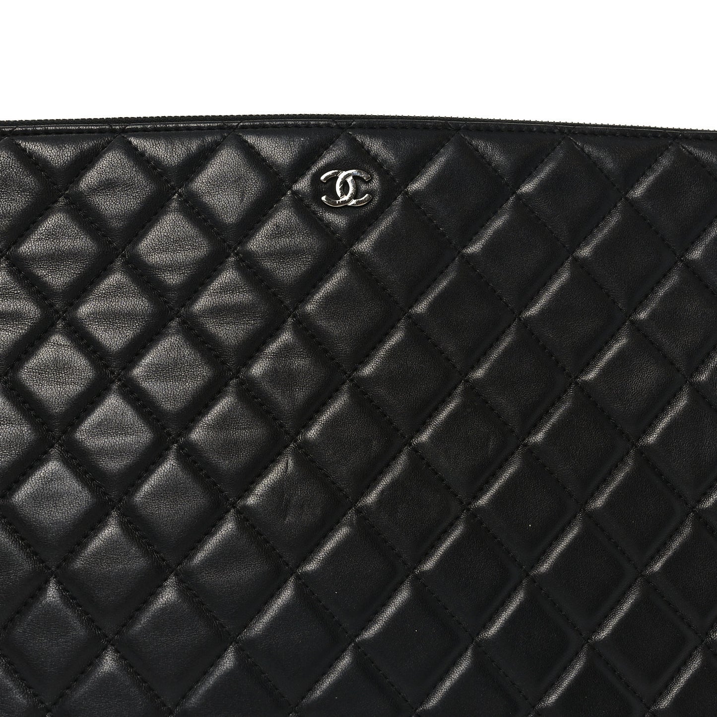 Lambskin Quilted Large Cosmetic Case Black