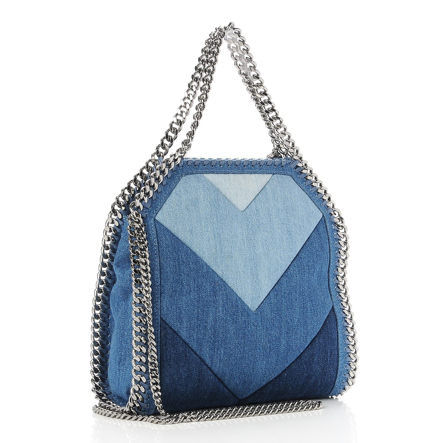 Stella McCartney Eco Denim Chevron Quilted Mini Falabella Fold Over Tote Blue 4 of 9
