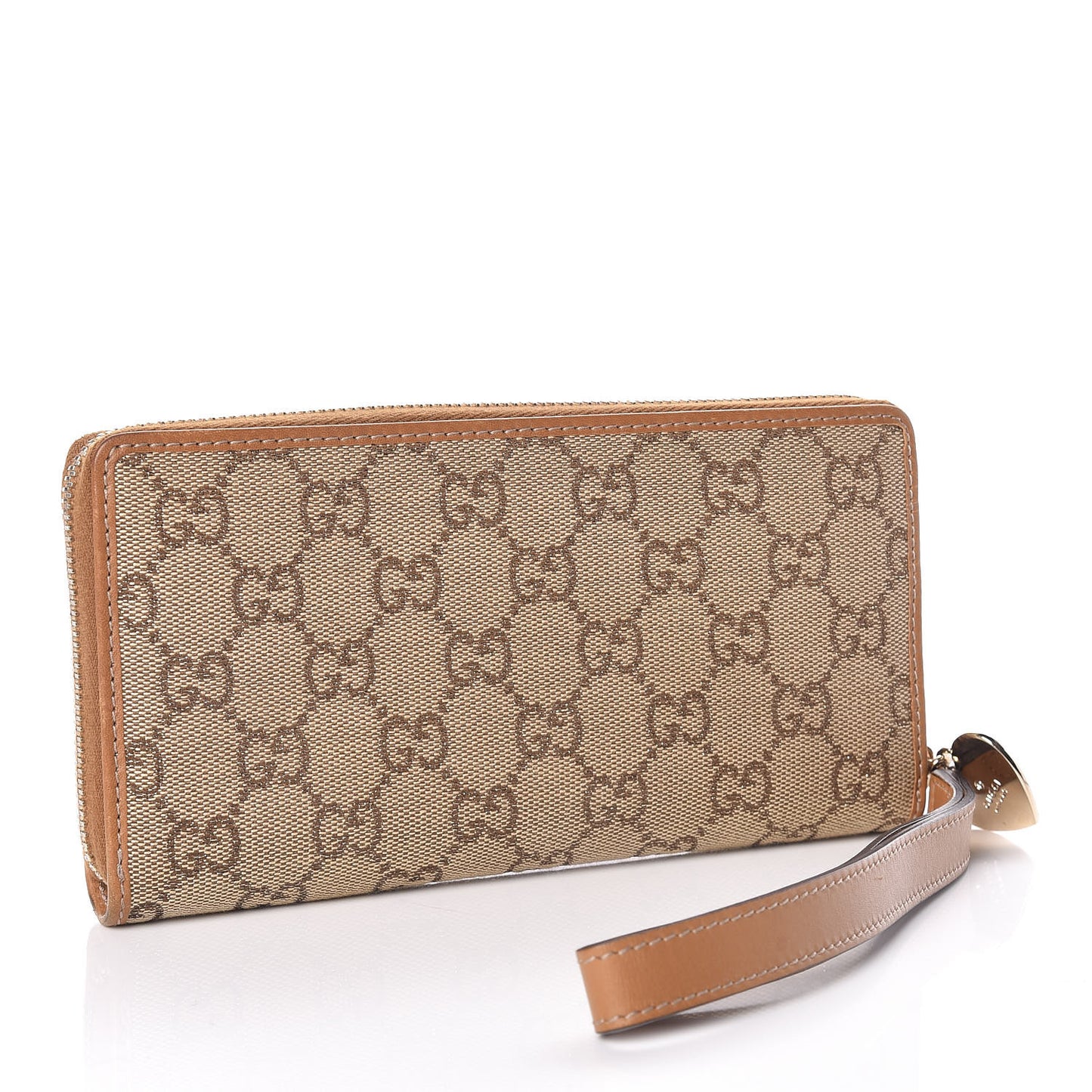 Monogram Heart Zip Around Wallet Wristlet Metallic Bronze