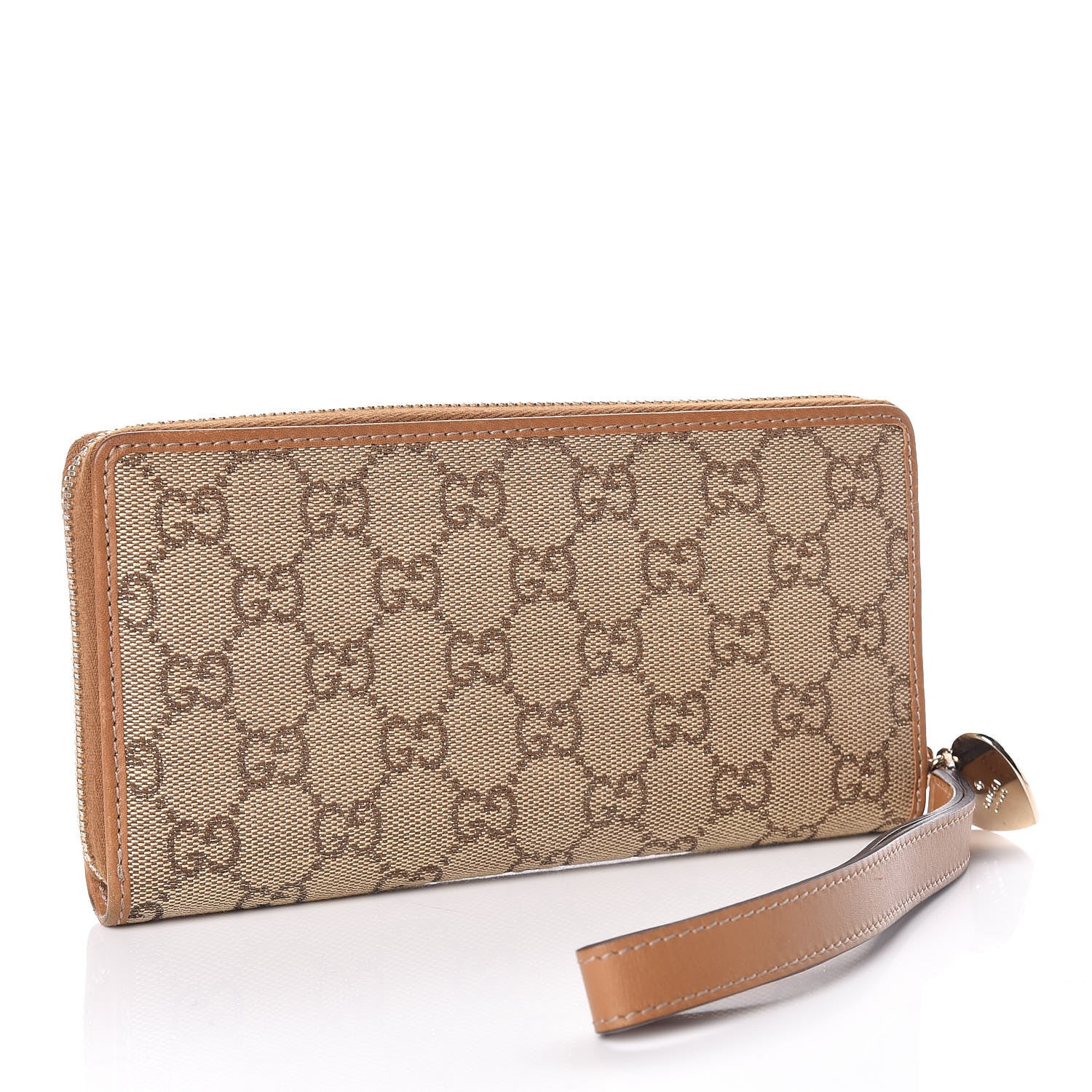 Gucci Monogram Heart Zip Around Wallet Wristlet Metallic Bronze 3 of 11